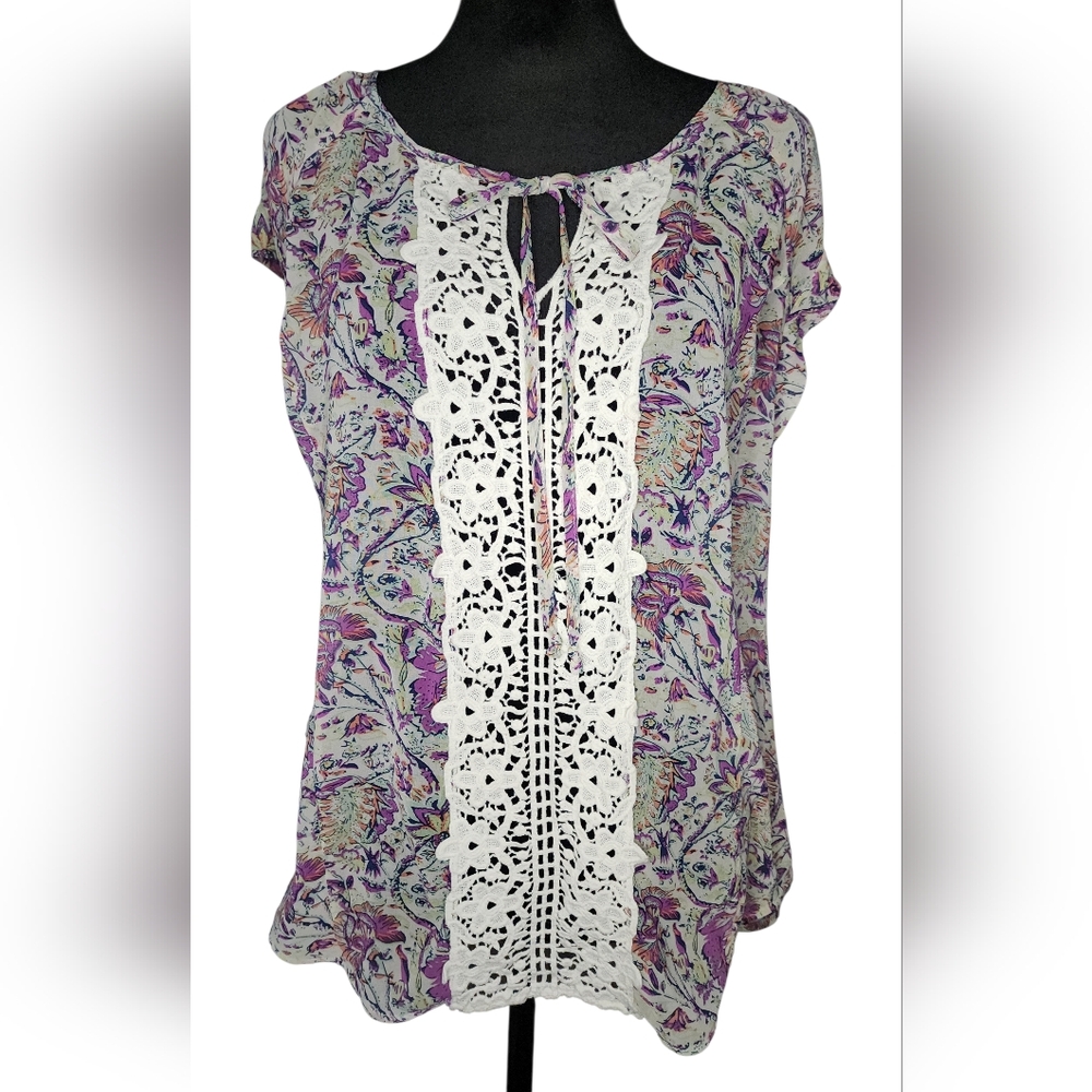 Daniel Rainn Crochet Cap Sleeve Blouse, Womens Small